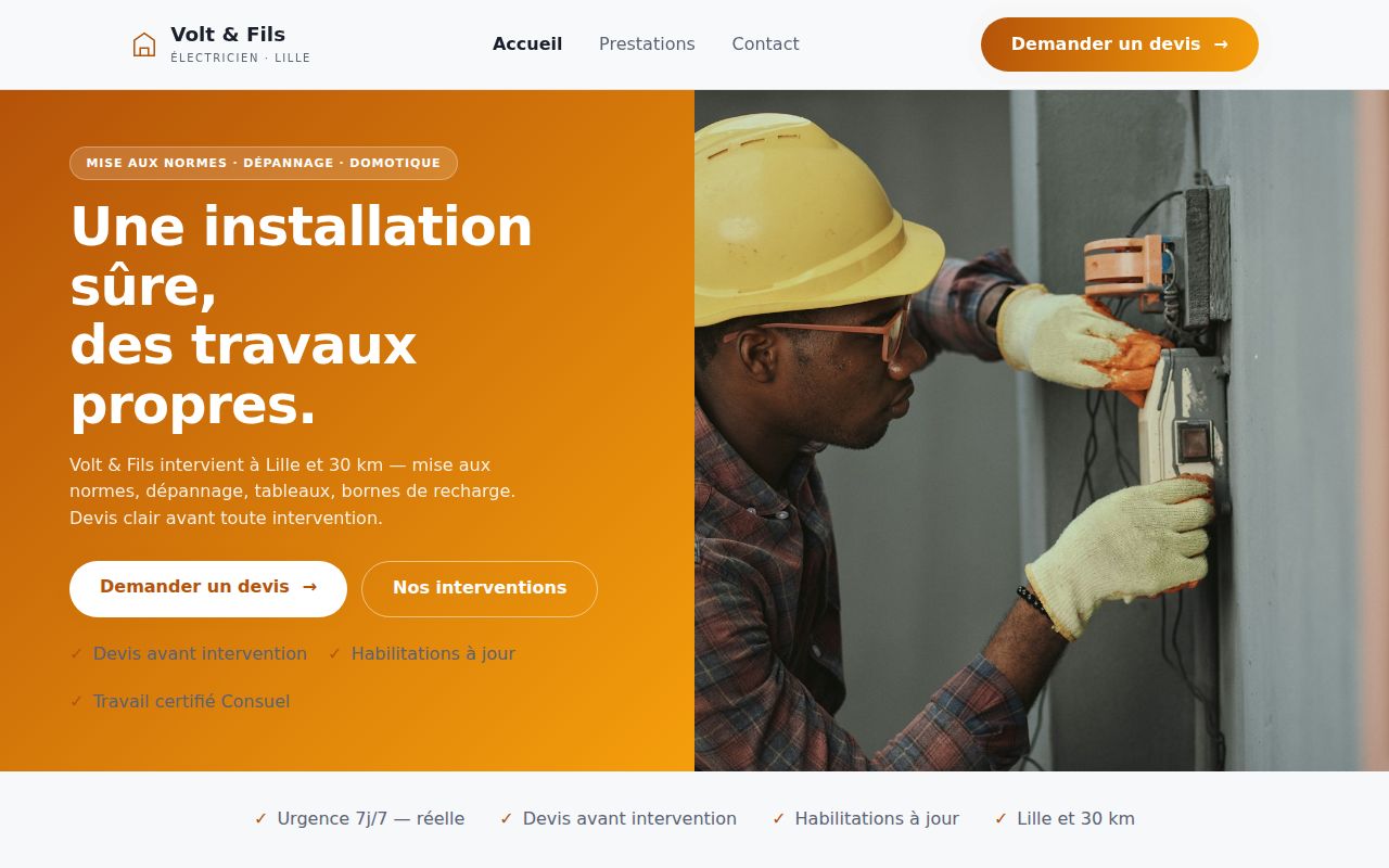 Site de démonstration Volt & Fils, Électricien à Lille