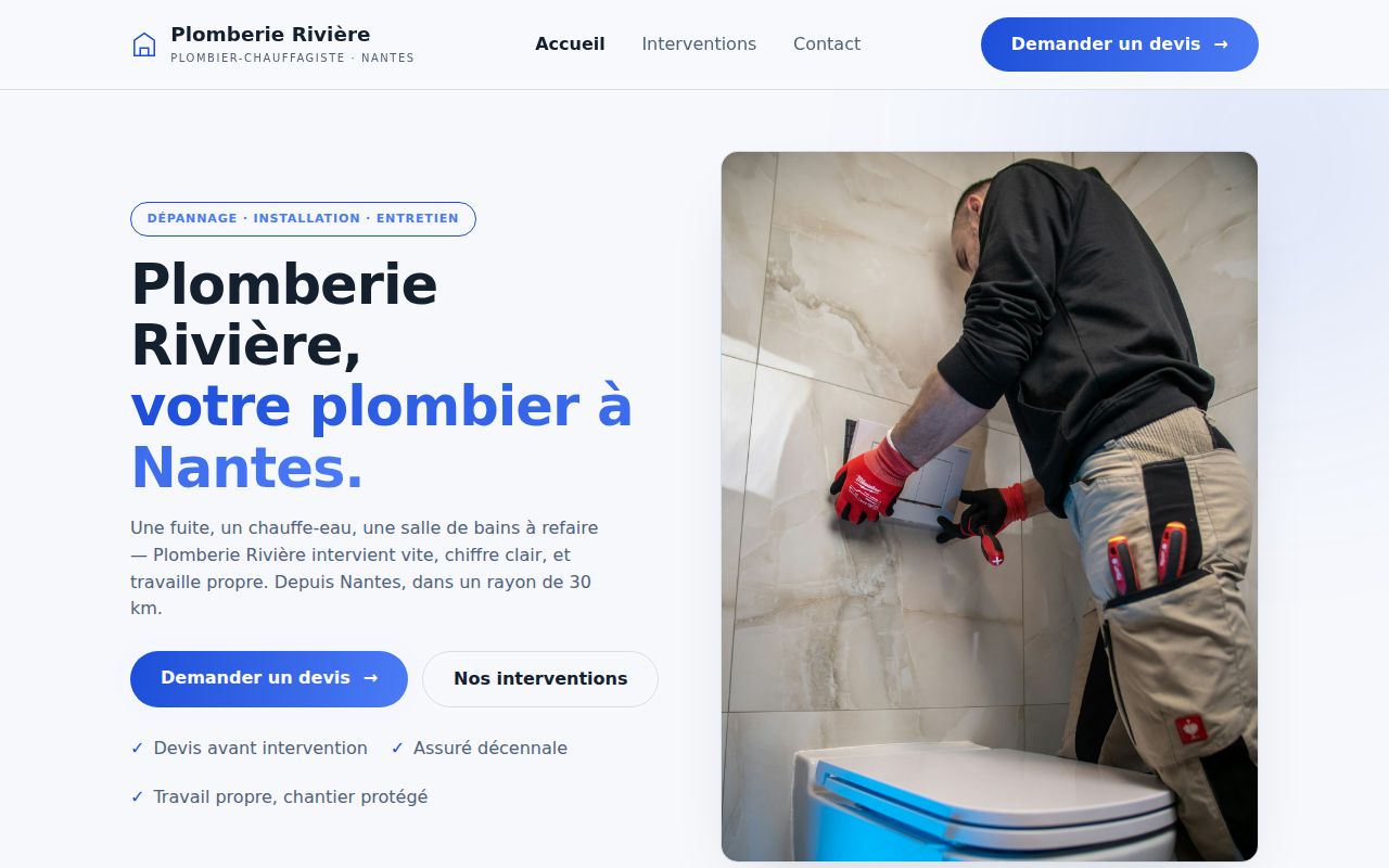 Site de démonstration Plomberie Rivière, Plombier-chauffagiste à Nantes